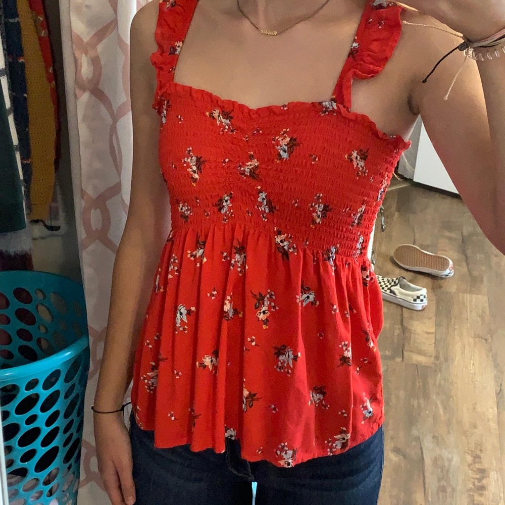 red floral tank
